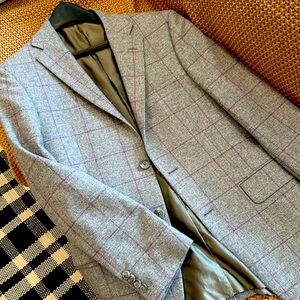 Samuelsohn Jacket 36 SHORT - Grey Flannel w Purple Windowpane